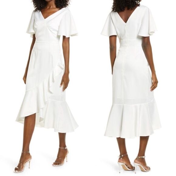 NWT AmyLynn V-neck Ruffle Midi Tea
Dress White Size Small - Picture 1 of 13